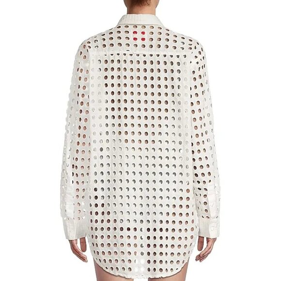 Solid & Striped Eyelet Cotton Oxford Tunic in Marshmallow - Picture 3 of 5